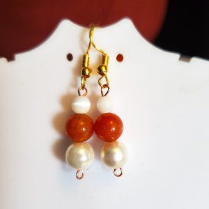 Gold Tone Hook Glass and Agate Dangle Earrings Tony Alexander Jewelry Artisan